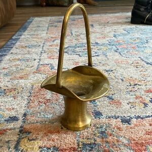 MCM brass vintage basket planter  with handle